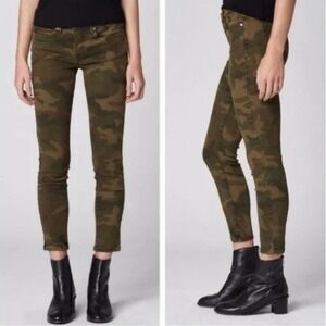 Blank NYC Reade Skinny Ankle Jeans Women 26 Green Camouflage Stretch Zip Button